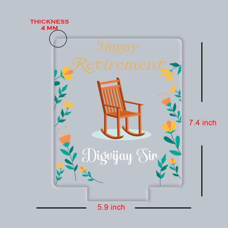 Personalized Happy Retirement LED Night Lamp with Rocking Chair Design, Warm White Acrylic Light with Black Base Retirement Gift for Grandfather, Dad & Teacher